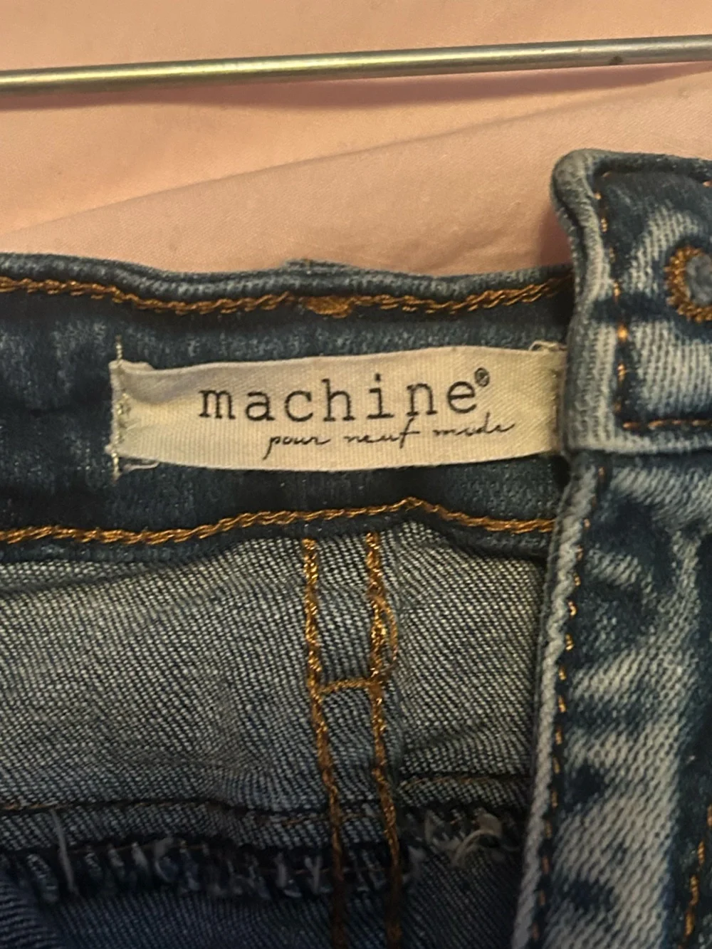Machine Denim Skirt with White Label and Blue Wash